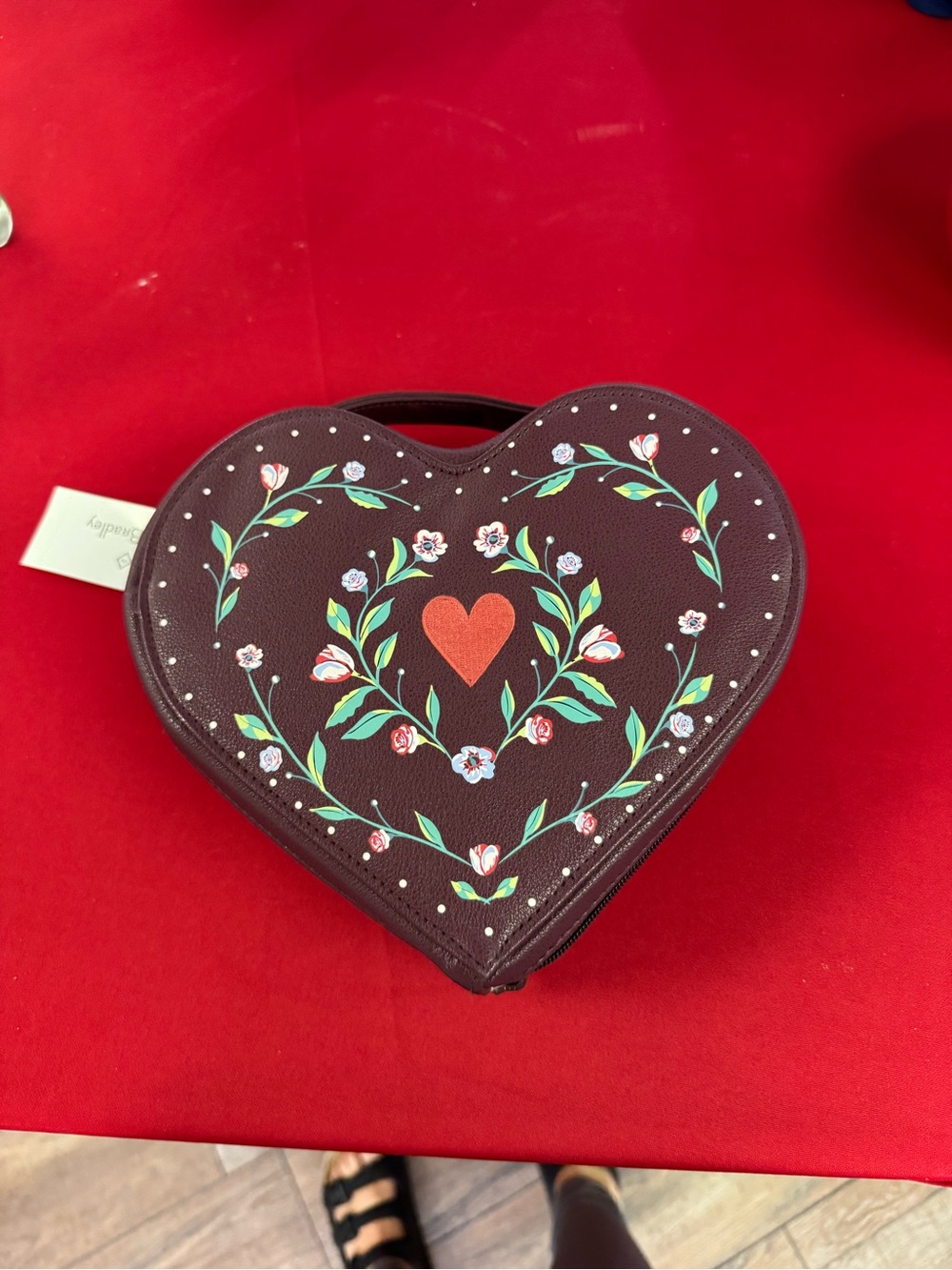 Vera Bradley Burgundy Heart-Shaped Mini Bag with Floral Heart Motif